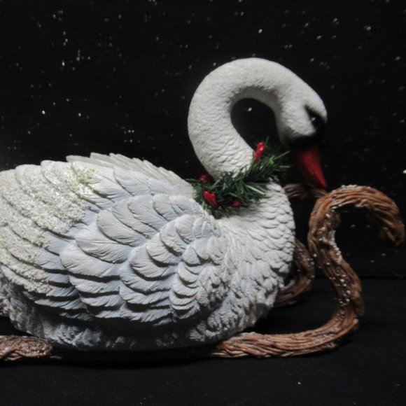 Christmas/Holiday Winter Decorative Swan Sleigh Planter - Picture 4 of 8